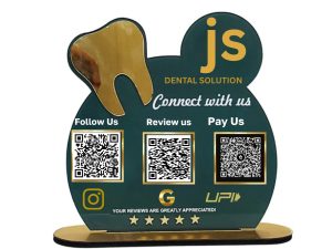 3 QR dental Standee with Golden Tooth