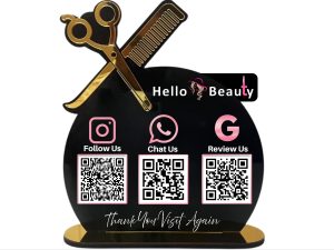 Easetap Premium Smart Standee for Salons & Beauty Parlors 3 QR Codes with Rose Gold icons
